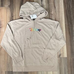 Women’s size medium forever 21 Tan Pullover Hoodie with Rainbow Logo Disney NEW